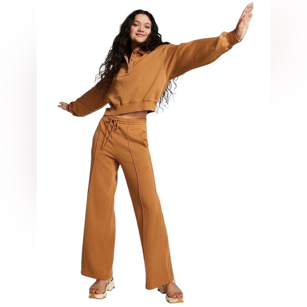 Victoria’s Secret Pink NWT Ivy Fleece 2 Piece Track Suit Sweat Suit Brown XXL